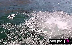 Big boobed badass babe Lauren Fogle and her GFs love naked wake surfing