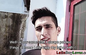 Cute amateur latin teen painter serving his client