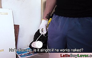 Cute amateur latin teen painter serving his client