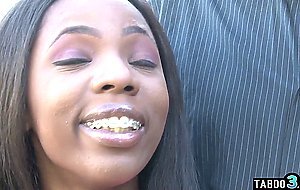 Petite ebony teen stepdaughter Sarah Banks taboo fucked on the carousel