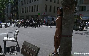 Naked busty Latin babe anal in public