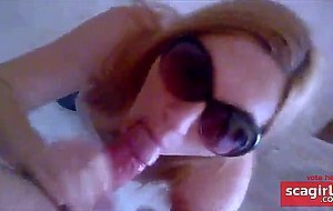 POV Cumshot Sexy Blond Girl in Sunglasses give Blowjob