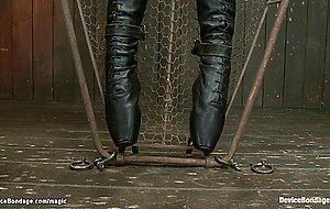 Slave in leather ballet boots tormented