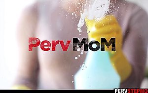 Big tits MILF knelt and sucked big dick and stepson liked blowjob by mommy