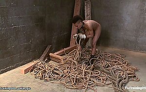 Ebony slave gets bondage and training