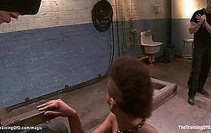 Bound ebony trainee licked and whipped