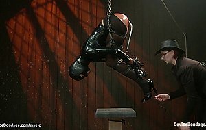 Bound suspended slave ass hooked