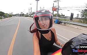 After motorcycling Asian teen rode hard cock and pleased big cock friend