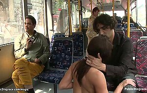 Naked European beauty in public bus