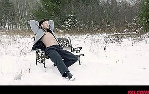Drew Dixon and hunk Kenzo Alvarez fuck in winter outdoors