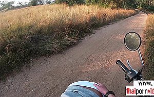Sexy amateur Thai teen Cherry fucked by a big white cock on a bike outdoor