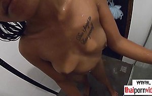 Amateur Thai teen Cherry cleaned and fucked a big white cock in the shower
