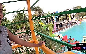 Amateur teen couple having fun in a public pool and enjoy hot sex after