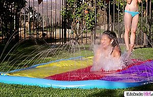 Big tits lesbian babe licking then facesitting bff outdoors