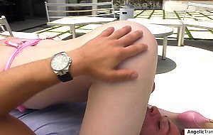 Small tits transsexual Natalie Mars gets barebacked outdoors