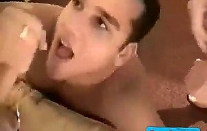 Twink sucks two cocks and gets a facial from both