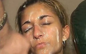 Everyone spits on and facials dumb unhappy slut