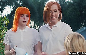 Jean Hollywood and Shiri Allwood fuck Kenzie Anne in 3some
