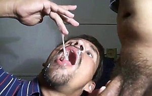 Slave deepthroating his master's huge cock