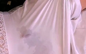 White nylon slip wank & cum