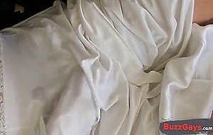 White nylon slip wank & cum
