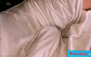 White nylon slip wank & cum