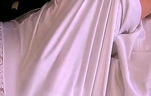 White nylon slip wank & cum