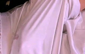 White nylon slip wank & cum