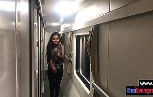 Petite Asian teen enjoyed rough sex after she sucked dick in the train