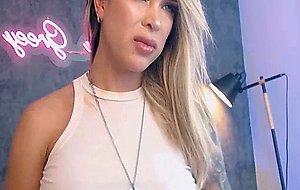 Jhenna stokes her hard she cock with huge fake tits