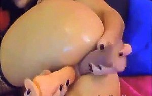 Anal Camgirl DPs Herself With Two Large Dildos