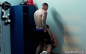MMA fighters having a hot fuck session inside the locker room