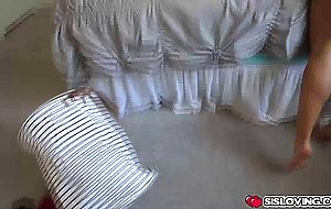 Stepsister in sexy maid outfit gives stepbrother a handjob and blowjob