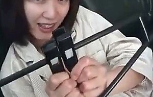 Small tit & pierced pussy Playing with hanger