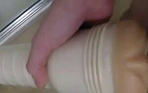 Teasing my big cock with fleshlight and cock ring.