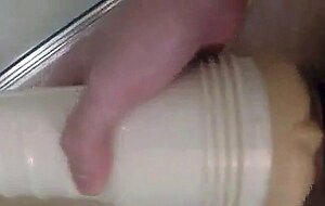 Teasing my big cock with fleshlight and cock ring.