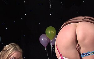 Fetish gold, two beautiful blondes with big boobs get
