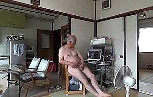Japanese old man masturbation erect penis semen flows