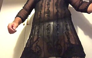 Wanking in my girl's stockings, girdle and see-through top