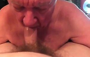 White-haired grandpa perfectly BJ with mouth cleaning