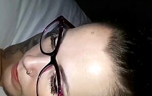 Husband fucks girl and cums on her glasses