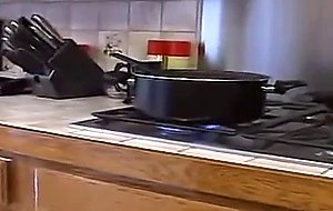 Hot kitchen cock mouth fucking