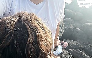 Blondieblow, risky public bj on the beach near the people