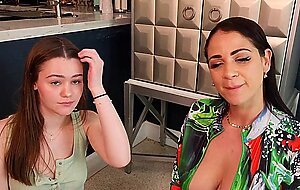 Stepmom shows my gf how to suck...