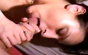 Horny brunette enjoys big cock and balls