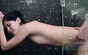 After honey shower sex lady dee jerks her lover off onto her breasts