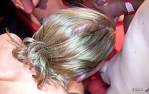 Scout69, sweet blonde skinny teen lacy at wild bukkake party