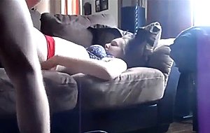 Cute teen does dirty things on the sofa