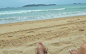 Roseshygirl, sexy babe sucking cock on a public beach and receives a mouth creampie
