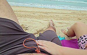 Roseshygirl, sexy babe sucking cock on a public beach and receives a mouth creampie